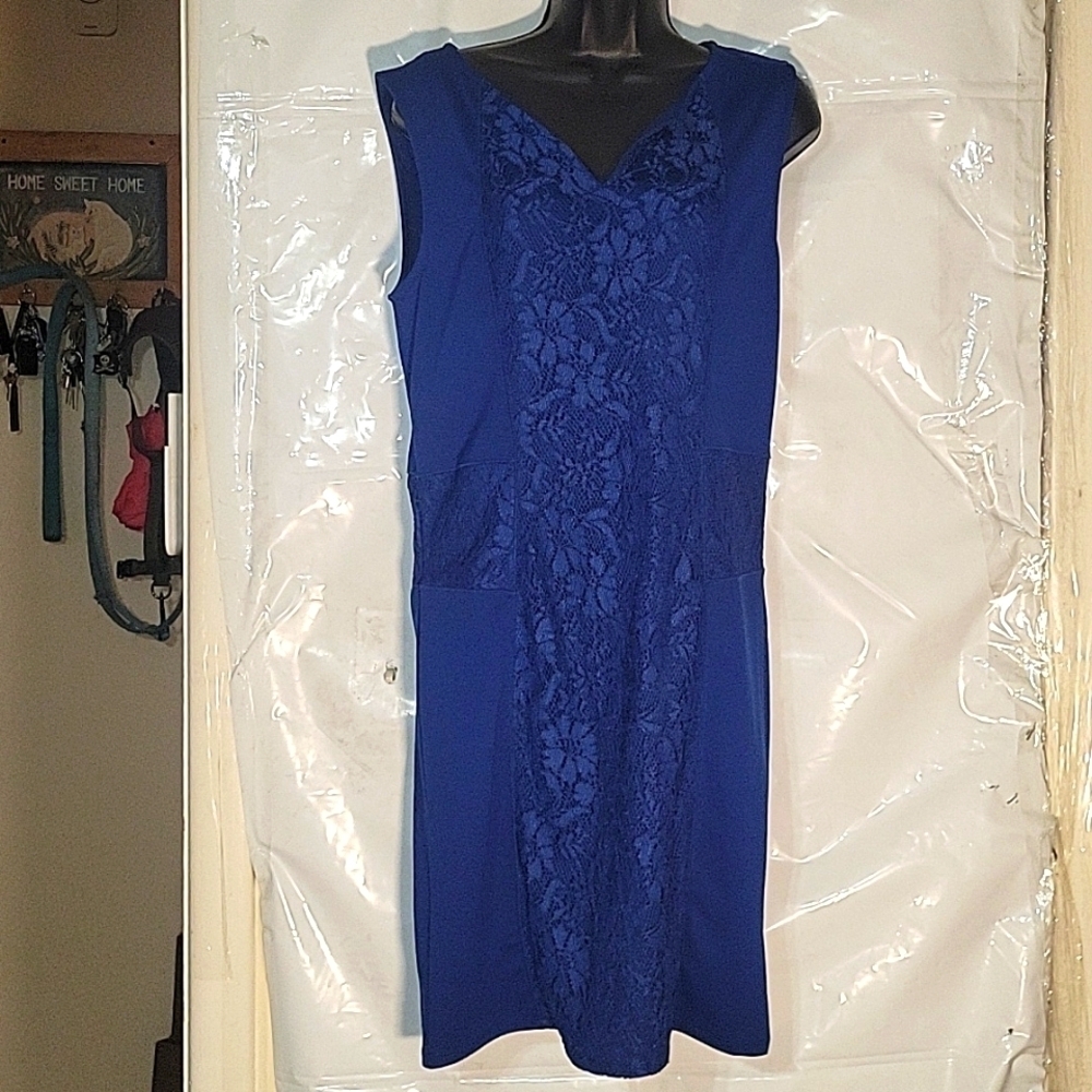 COVINGTON Sleeveless Sheath Dress Royal Blue Lace Detail Career Party Beach